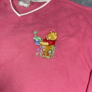 Vintage Disney Winnie The Pooh Shirt Womens XL Pink Eeyore Long Sleeve V Neck